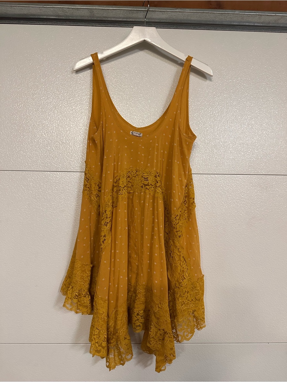 Free People Mustard Yellow Lace-Trim Tank Dress